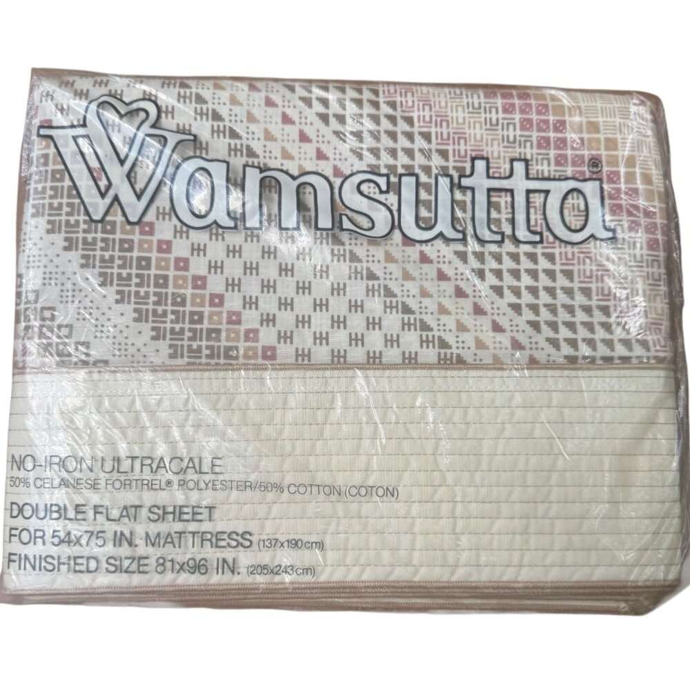 Wamsutta Nassau No-Iron Dbl Flat Sheet Beige Multicolor 50% Cotton/Poly 1981 Vtg